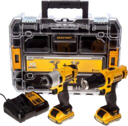 DEWALT DCK211D2T-QW - KIT Taladro Atornillador (DCD710) XR 12V + Atornillador Impacto (DCF815) XR 12V + Organizador TSTAK V, con 2 baterías Litio 2,0Ah y cargador