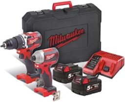 Milwaukee Pack Destornillador M18 - Destornillador de impacto M18-2 Baterías 5.0Ah - 1 Cargador 4933464718, Neutro