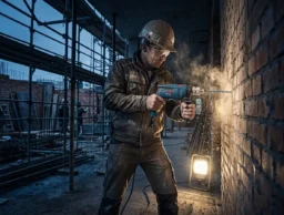 Bosch Professional GSB 13 RE en uso perforando pared hormigón obra profesional reforma